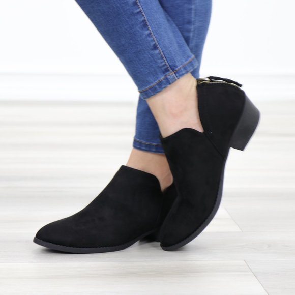 Black Vegan Suede Low Cut Ankle Booties - Picture 8 of 12